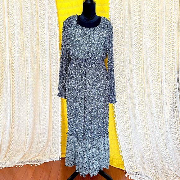 Knox Rose Dresses & Skirts - Knox Rose Black Floral Tiered Prairie Maxi Dress Size XL - Cottagecore